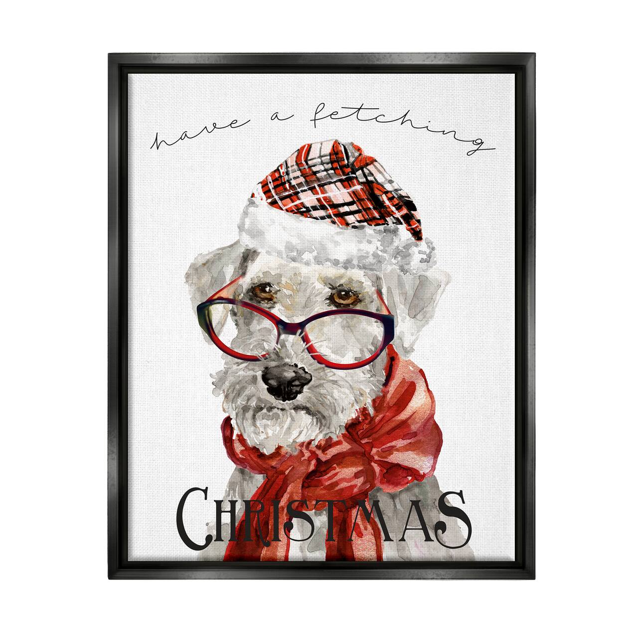 Stupell Industries Have a Fetching Christmas Dog Framed Floater Canvas Wall Art